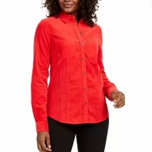 NEW Charter Club Soft Corduroy Button Front Top, Size Medium Petite, Red